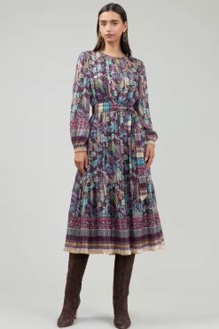 Midi Dresses-Current Air Lurex Floral Midi Dress PLUMMLT