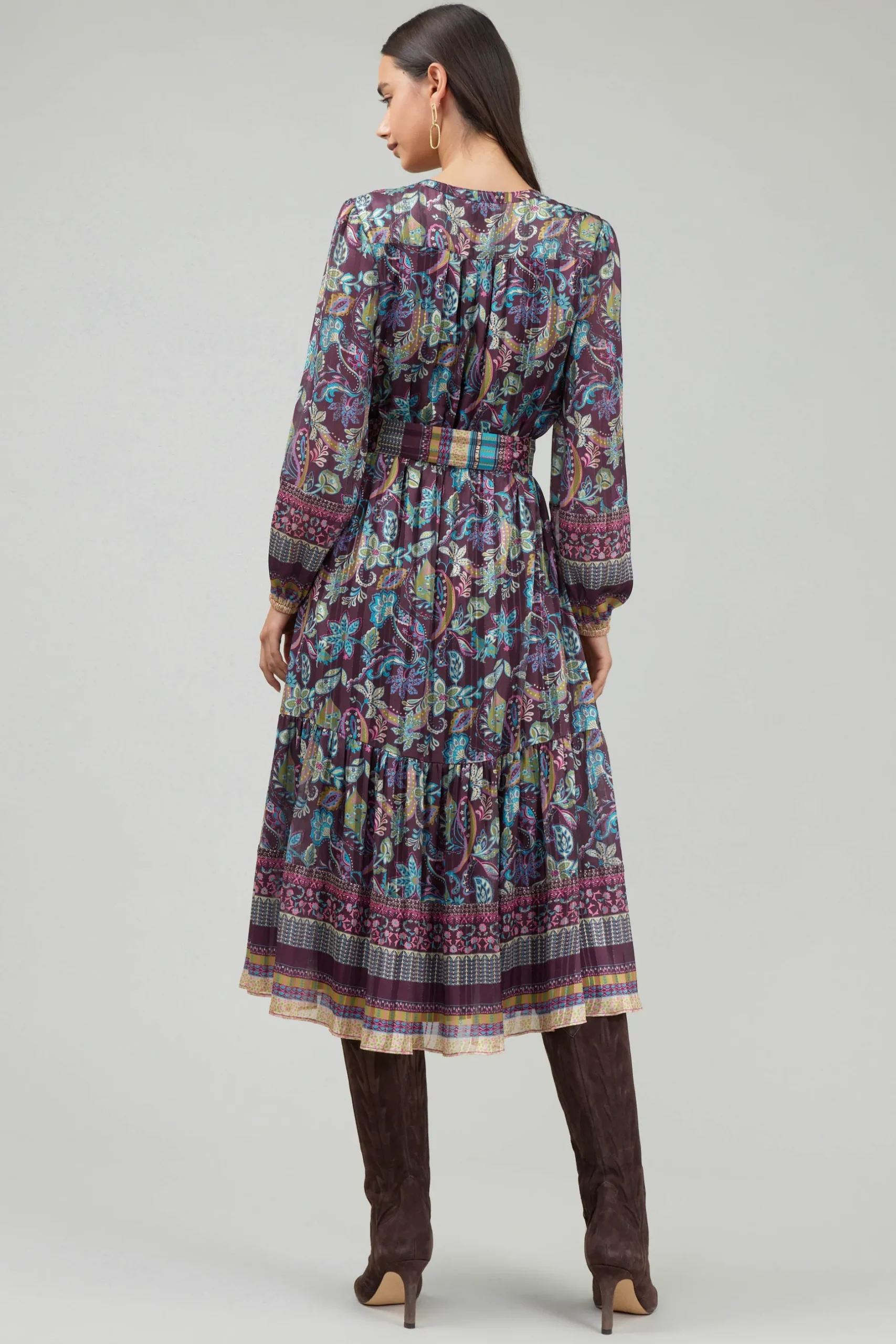 Midi Dresses-Current Air Lurex Floral Midi Dress PLUMMLT