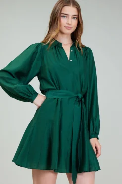 Mini Dresses-Current Air Lustrous Belted Mini Dress JEWELGREEN