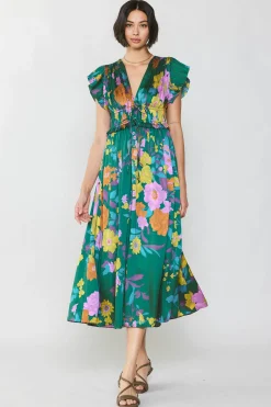 Midi Dresses-Current Air Mara Floral Pleated Midi Dress GREENFLORAL