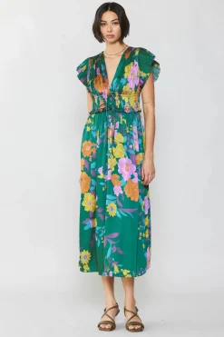 Midi Dresses-Current Air Mara Floral Pleated Midi Dress GREENFLORAL