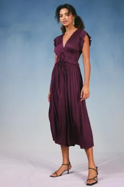 Maxi Dresses-Current Air Mara Pleated Maxi Dress BURGUNDY