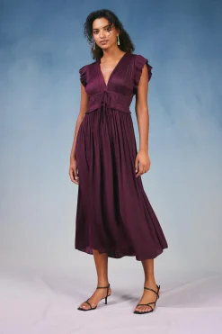 Maxi Dresses-Current Air Mara Pleated Maxi Dress BURGUNDY