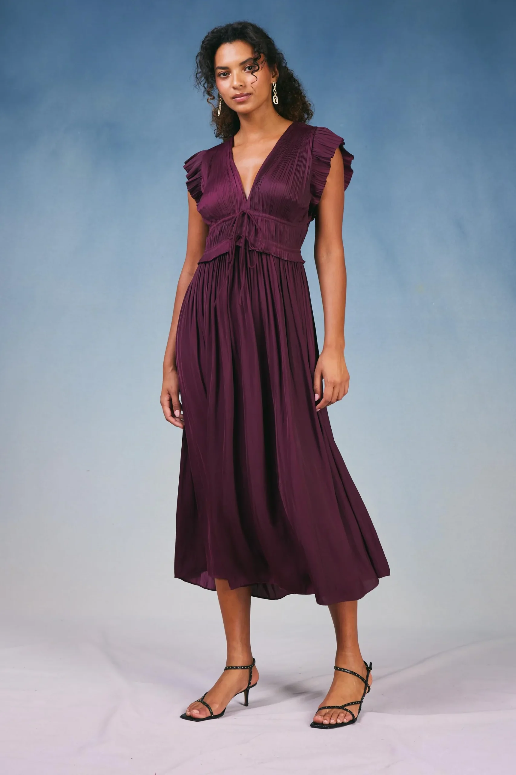 Maxi Dresses-Current Air Mara Pleated Maxi Dress BURGUNDY