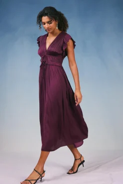 Maxi Dresses-Current Air Mara Pleated Maxi Dress BURGUNDY