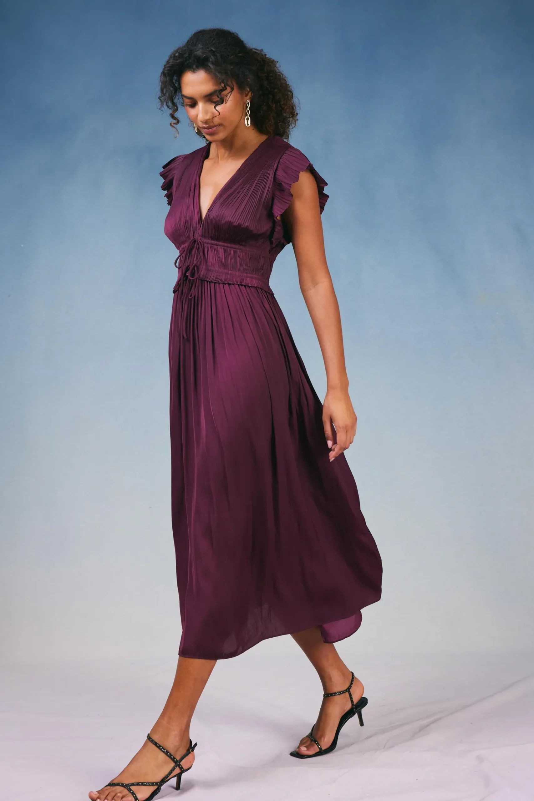 Maxi Dresses-Current Air Mara Pleated Maxi Dress BURGUNDY