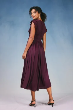Maxi Dresses-Current Air Mara Pleated Maxi Dress BURGUNDY