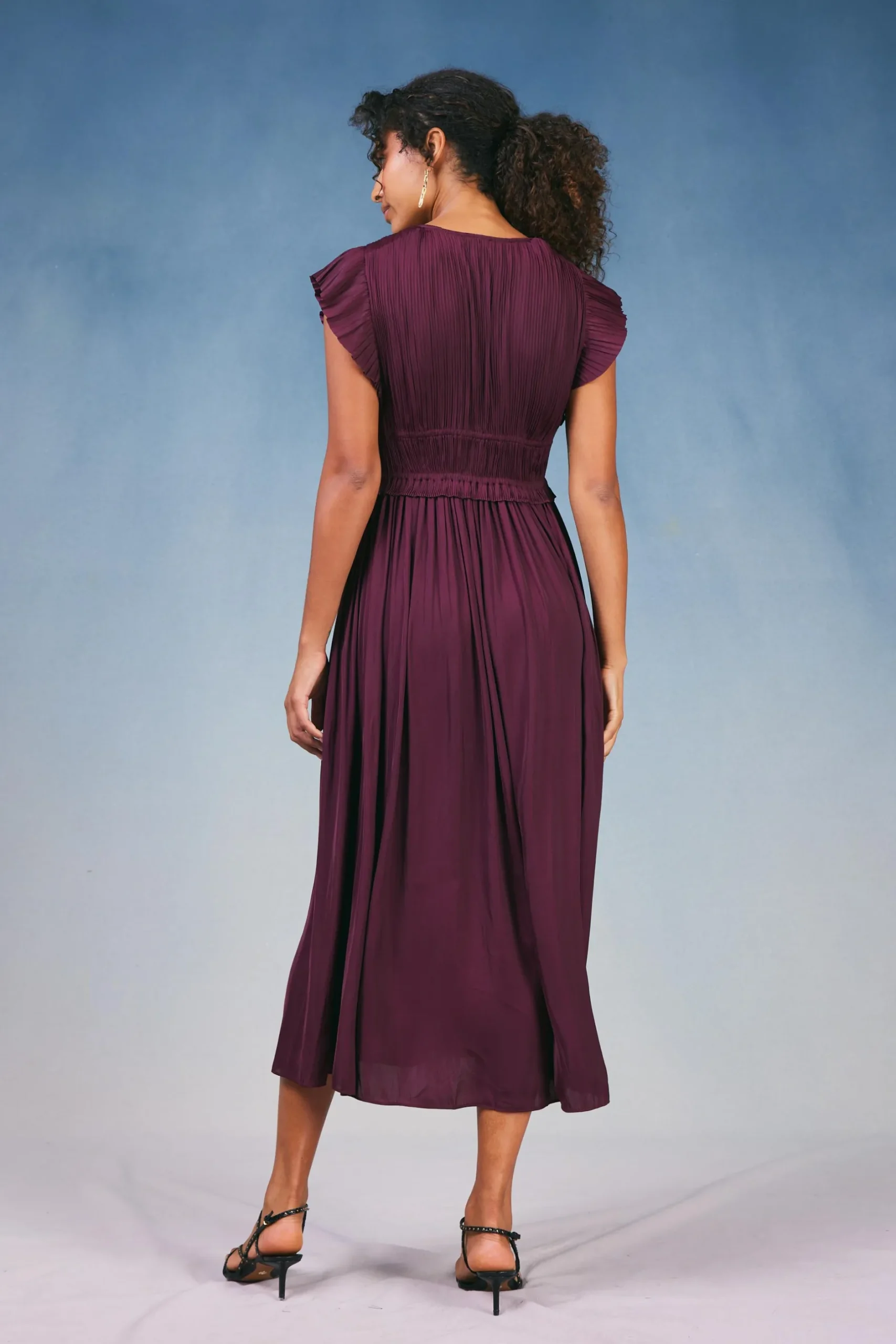 Maxi Dresses-Current Air Mara Pleated Maxi Dress BURGUNDY