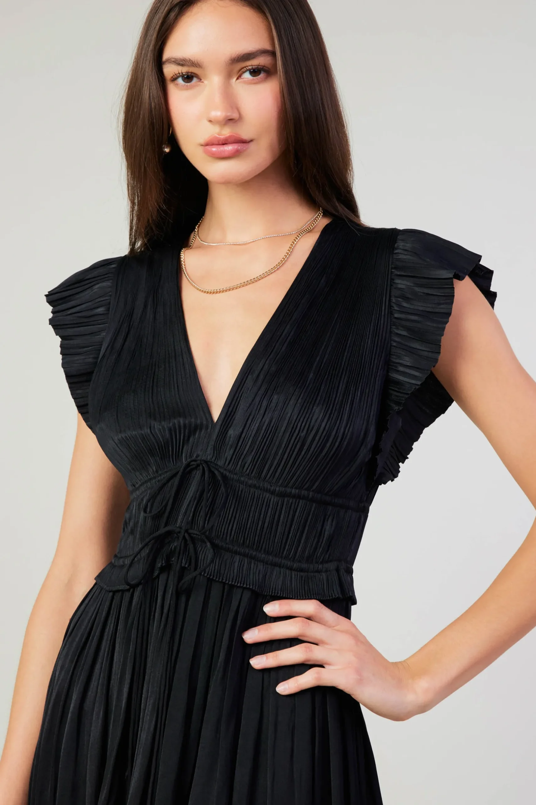 Maxi Dresses|Midi Dresses-Current Air Mara Pleated Maxi Dress BLACK