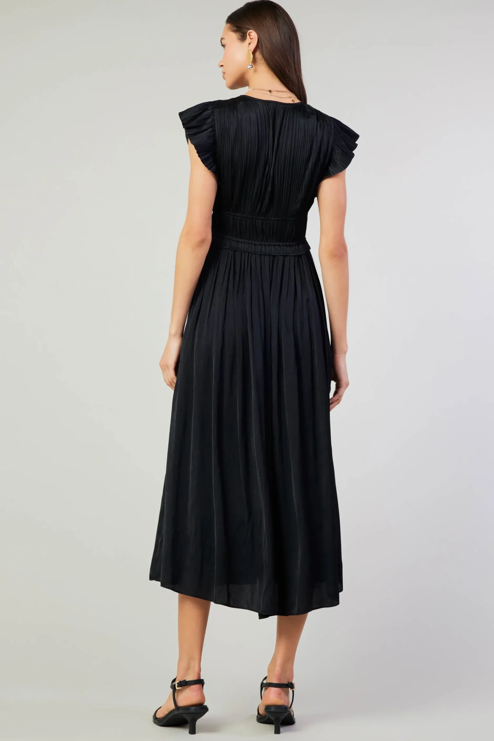 Maxi Dresses|Midi Dresses-Current Air Mara Pleated Maxi Dress BLACK