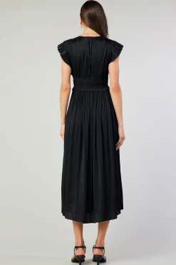 Maxi Dresses|Midi Dresses-Current Air Mara Pleated Maxi Dress BLACK