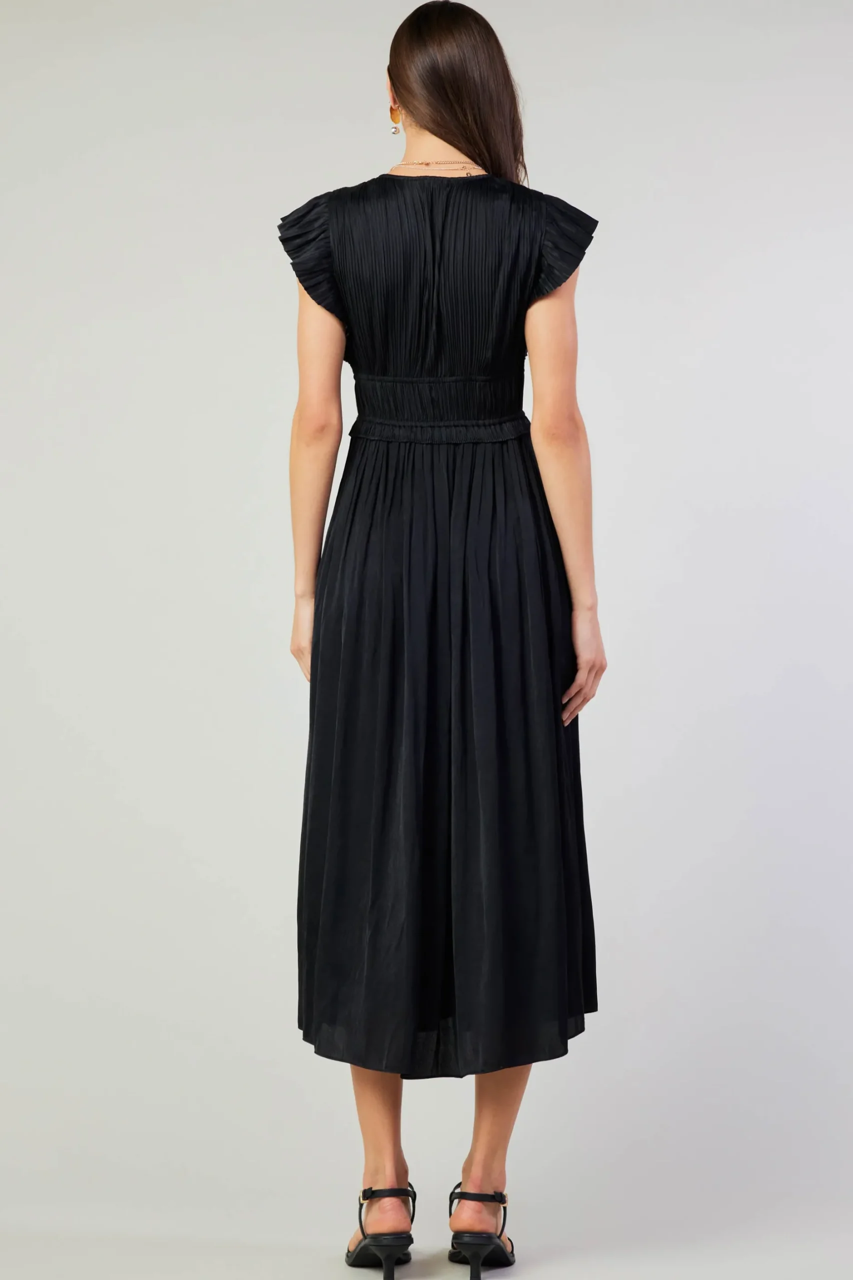 Maxi Dresses|Midi Dresses-Current Air Mara Pleated Maxi Dress BLACK