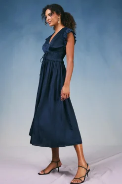 Maxi Dresses|Midi Dresses-Current Air Mara Pleated Maxi Dress DARKNAVY