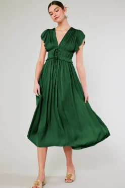 Maxi Dresses-Current Air Mara Pleated Maxi Dress FORESTGREEN