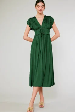 Maxi Dresses-Current Air Mara Pleated Maxi Dress FORESTGREEN