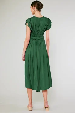 Maxi Dresses-Current Air Mara Pleated Maxi Dress FORESTGREEN