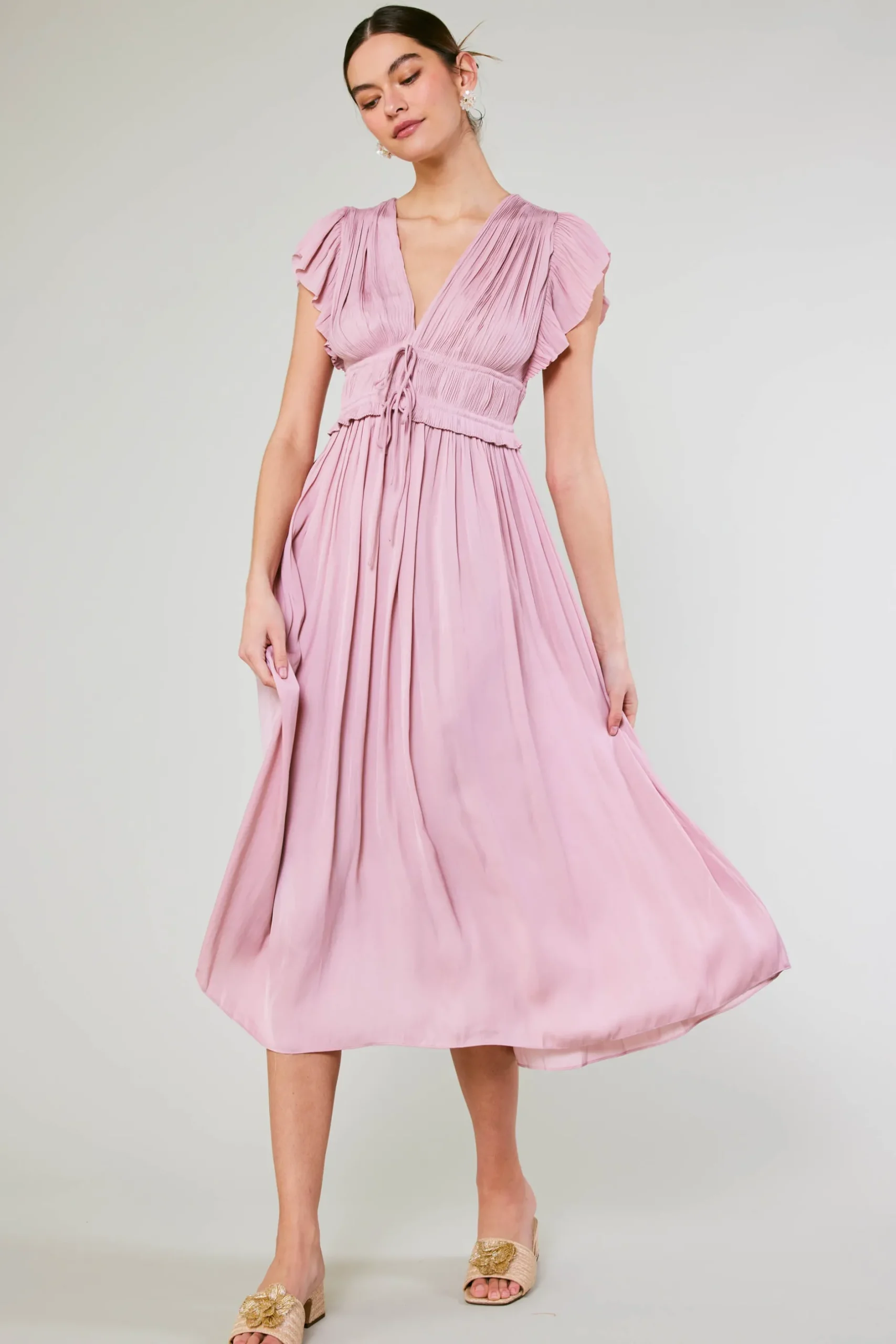 Maxi Dresses|Midi Dresses-Current Air Mara Pleated Maxi Dress BLUSHPINK