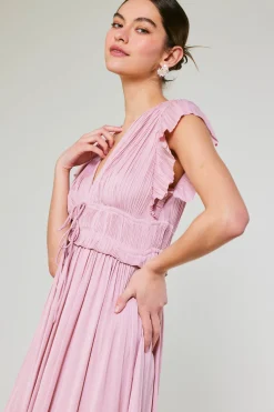 Maxi Dresses|Midi Dresses-Current Air Mara Pleated Maxi Dress BLUSHPINK