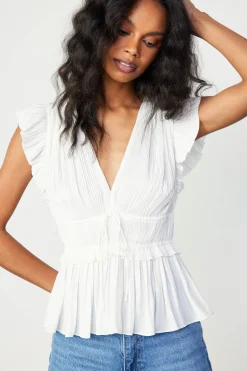 Sleeveless Tops-Current Air Mara Pleated Sleeveless Blouse OFFWHITE
