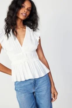 Sleeveless Tops-Current Air Mara Pleated Sleeveless Blouse OFFWHITE