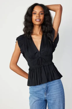 Sleeveless Tops-Current Air Mara Pleated Sleeveless Blouse BLACK