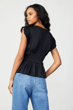 Sleeveless Tops-Current Air Mara Pleated Sleeveless Blouse BLACK