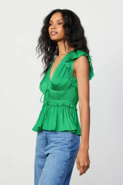 Sleeveless Tops-Current Air Mara Pleated Sleeveless Blouse DEEPSPRINGGREEN
