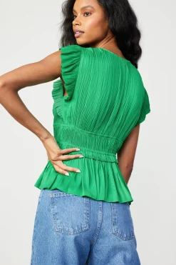 Sleeveless Tops-Current Air Mara Pleated Sleeveless Blouse DEEPSPRINGGREEN