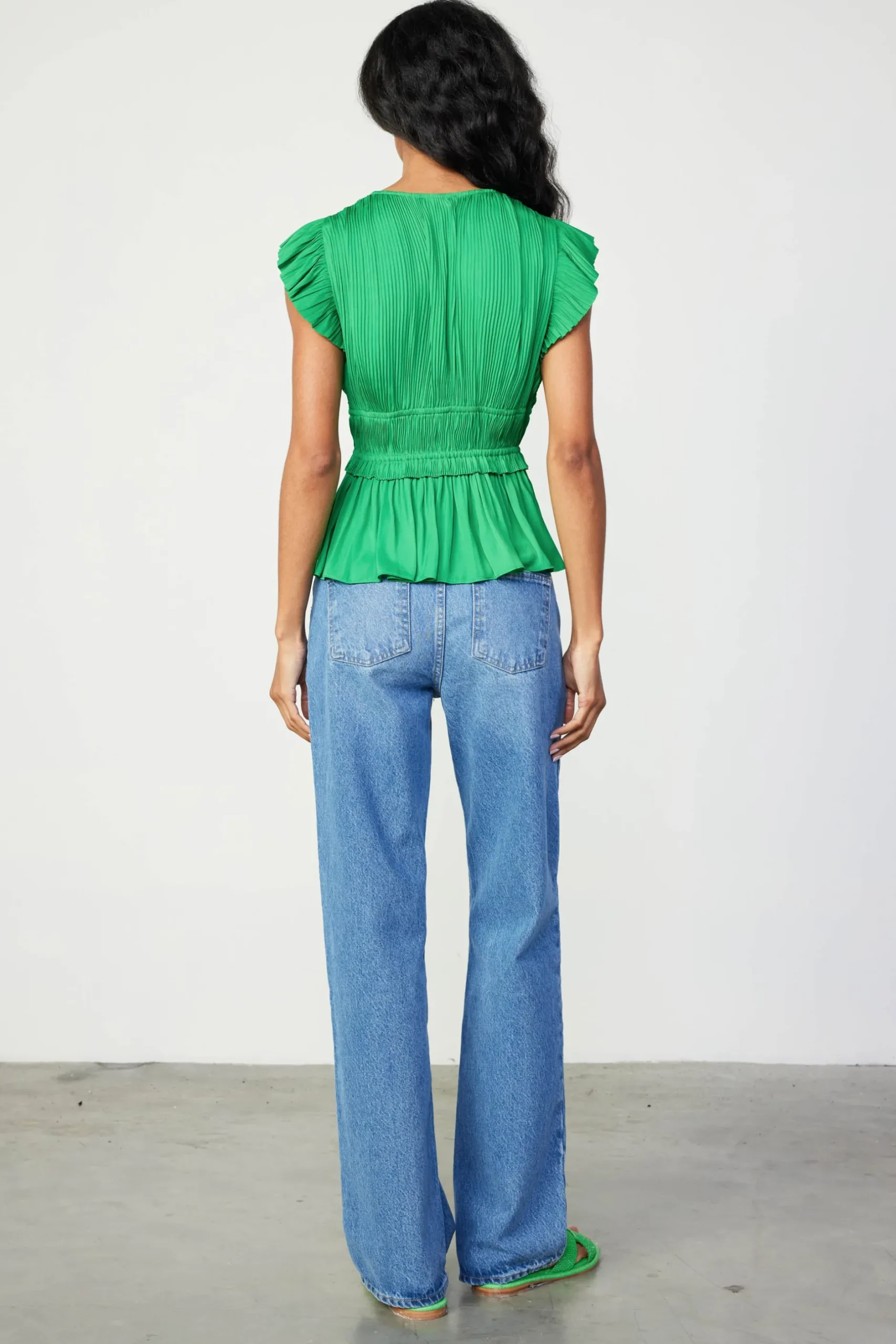 Sleeveless Tops-Current Air Mara Pleated Sleeveless Blouse DEEPSPRINGGREEN