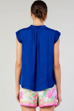 Short Sleeve Tops-Current Air Margot Pleated Blouse COBALT