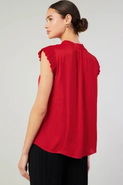 Short Sleeve Tops-Current Air Margot Pleated Blouse RED