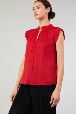 Short Sleeve Tops-Current Air Margot Pleated Blouse RED