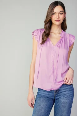 Sleeveless Tops|Short Sleeve Tops-Current Air Margot Pleated Sleeve Blouse PASTELPINK