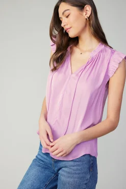 Sleeveless Tops|Short Sleeve Tops-Current Air Margot Pleated Sleeve Blouse PASTELPINK
