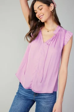 Sleeveless Tops|Short Sleeve Tops-Current Air Margot Pleated Sleeve Blouse PASTELPINK