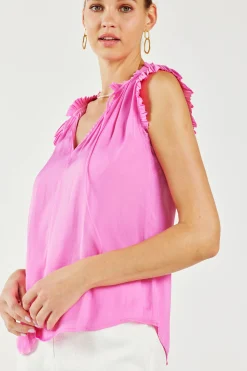 Short Sleeve Tops-Current Air Margot Pleated Sleeve Blouse PINK