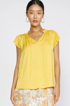 Sleeveless Tops|Short Sleeve Tops-Current Air Margot Pleated Sleeve Blouse SUNNYYELLOW