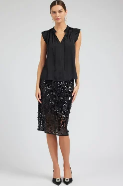 Sleeveless Tops|Short Sleeve Tops-Current Air Margot Pleated Sleeve Blouse BLACK