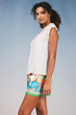 Short Sleeve Tops|Sleeveless Tops-Current Air Margot Pleated Sleeve Blouse ECRU