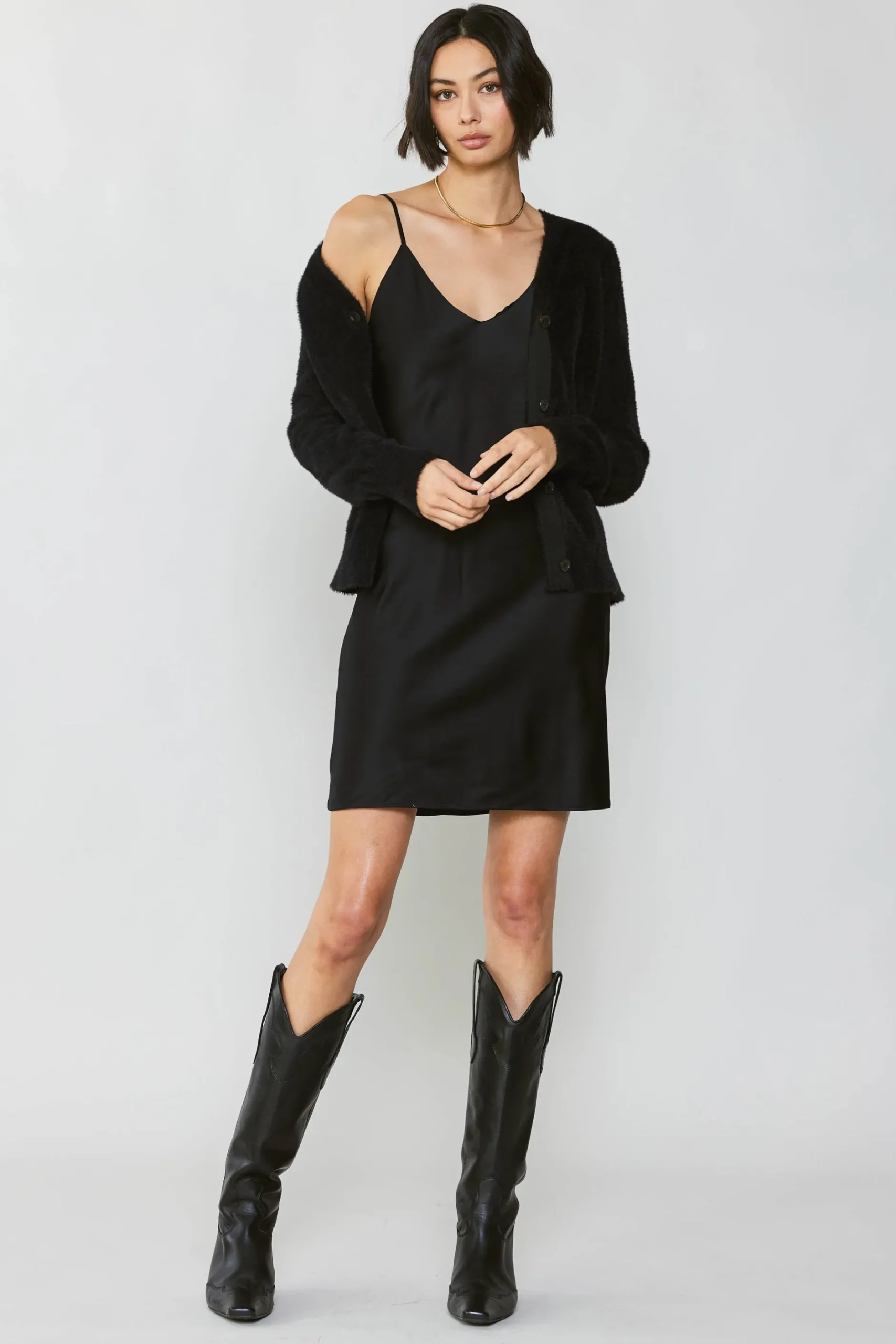 Cardigans-Current Air Metallic Contrast Cardigan GOLD-BLACK