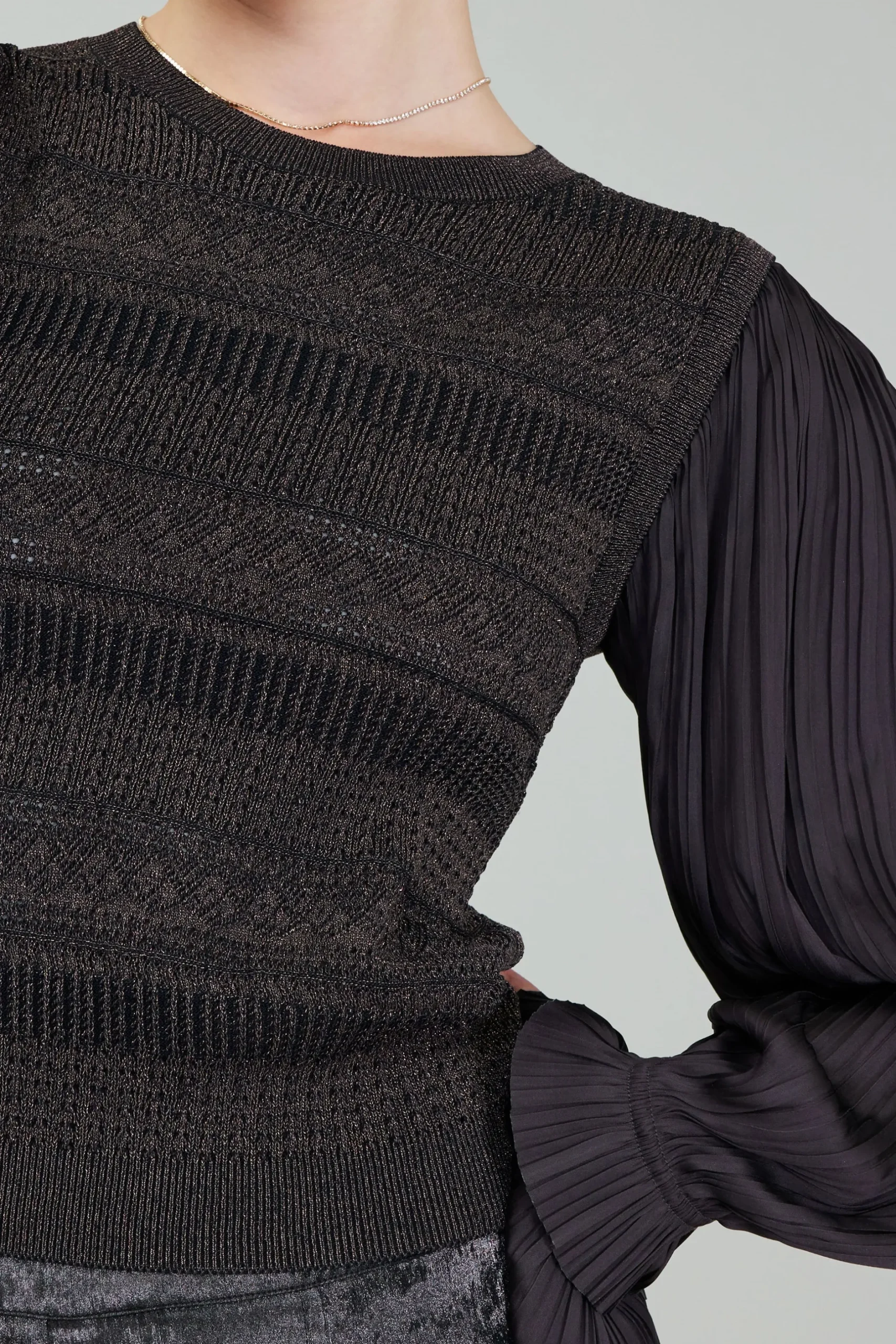 Knitwear|Long Sleeve Tops-Current Air Metallic Contrast Sweater Top DARKBRONZE