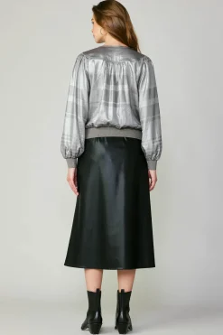 Long Sleeve Tops-Current Air Metallic Surplice Blouse SILVER