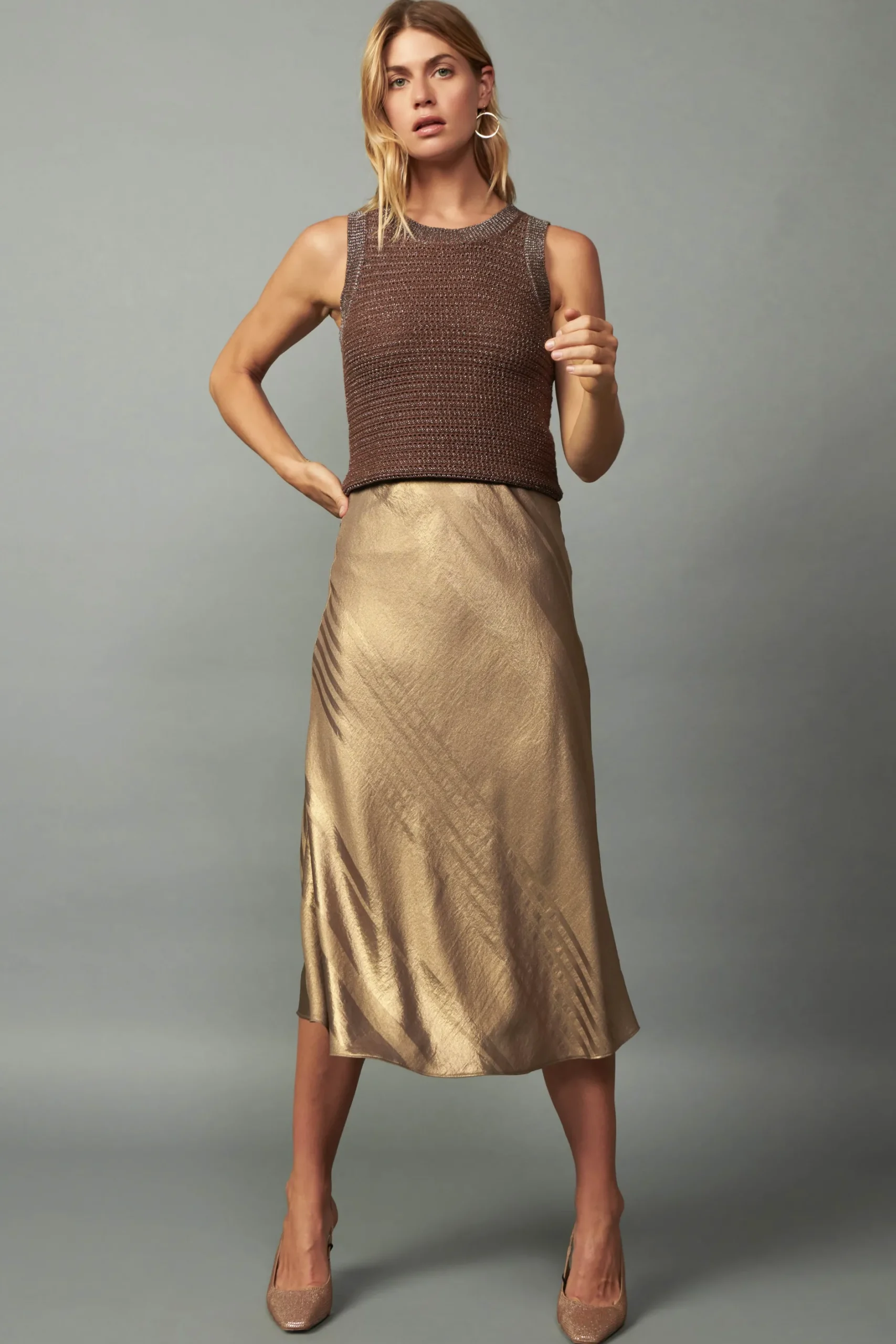 Knitwear|Coats & Jackets-Current Air Metallic Sweater Shrug Set METALLICBROWN