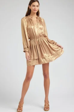 Mini Dresses-Current Air Metallic Tiered Mini Dress GOLD