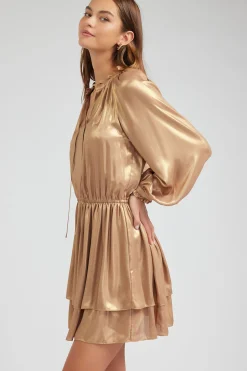Mini Dresses-Current Air Metallic Tiered Mini Dress GOLD