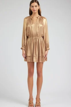 Mini Dresses-Current Air Metallic Tiered Mini Dress GOLD
