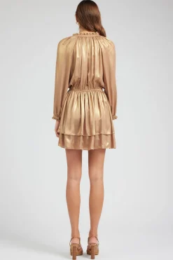 Mini Dresses-Current Air Metallic Tiered Mini Dress GOLD