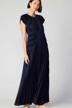 Maxi Dresses-Current Air Mona Pleated Maxi Dress NAVY