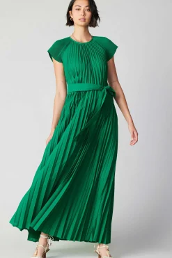 Maxi Dresses-Current Air Mona Pleated Maxi Dress GREEN