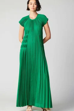 Maxi Dresses-Current Air Mona Pleated Maxi Dress GREEN